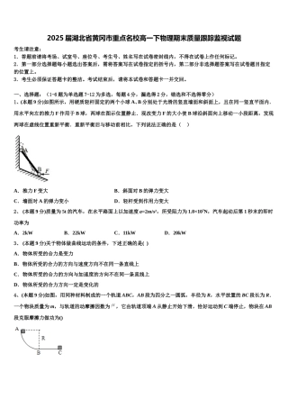 2025届湖北省黄冈市重点名校高一下物理期末质量跟踪监视试题含解析