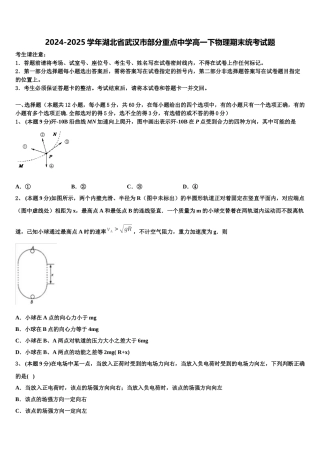 2024-2025学年湖北省武汉市部分重点中学高一下物理期末统考试题含解析