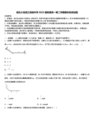 湖北小池滨江高级中学2025届物理高一第二学期期末检测试题含解析
