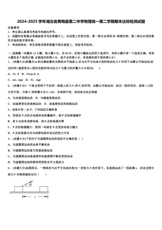 2024-2025学年湖北省黄梅县第二中学物理高一第二学期期末达标检测试题含解析
