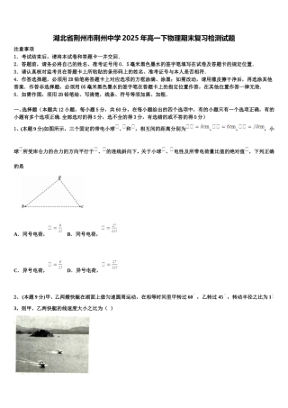 湖北省荆州市荆州中学2025年高一下物理期末复习检测试题含解析