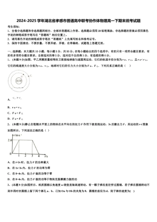 2024-2025学年湖北省孝感市普通高中联考协作体物理高一下期末统考试题含解析