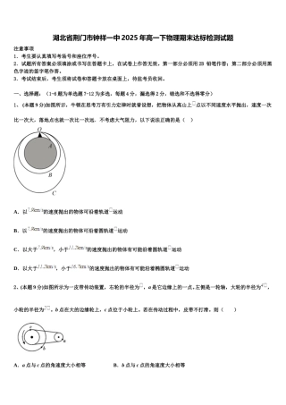 湖北省荆门市钟祥一中2025年高一下物理期末达标检测试题含解析