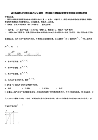 湖北省黄冈市罗田县2025届高一物理第二学期期末学业质量监测模拟试题含解析