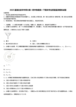 2025届湖北省华中师大第一附中物理高一下期末学业质量监测模拟试题含解析