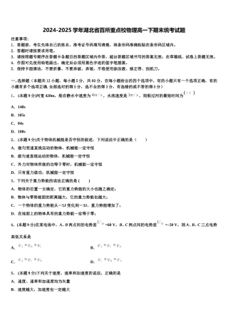 2024-2025学年湖北省百所重点校物理高一下期末统考试题含解析