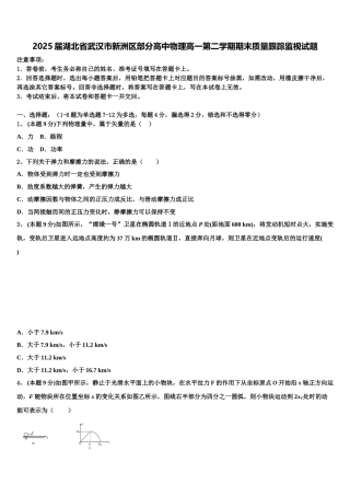 2025届湖北省武汉市新洲区部分高中物理高一第二学期期末质量跟踪监视试题含解析