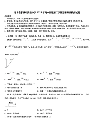 湖北省孝感市高级中学2025年高一物理第二学期期末考试模拟试题含解析