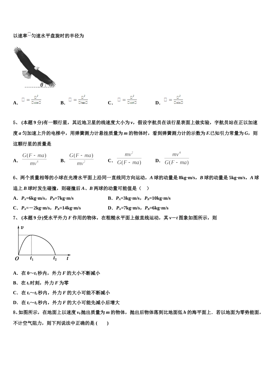 湖北省钢城第四中学2024-2025学年物理高一第二学期期末达标检测模拟试题含解析_第2页