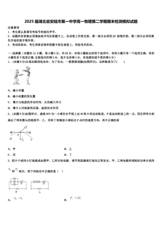 2025届湖北省安陆市第一中学高一物理第二学期期末检测模拟试题含解析