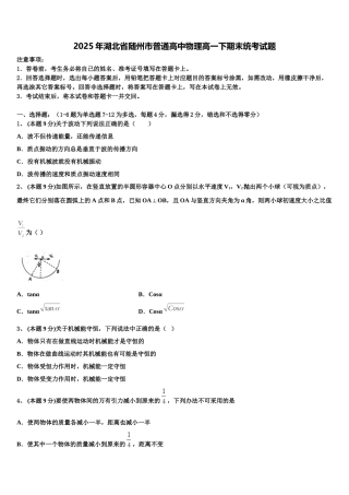 2025年湖北省随州市普通高中物理高一下期末统考试题含解析