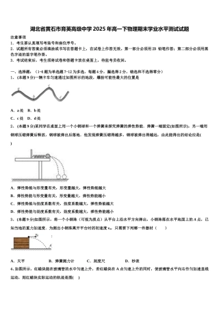 湖北省黄石市育英高级中学2025年高一下物理期末学业水平测试试题含解析