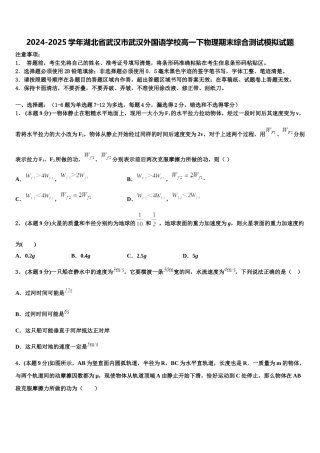 2024-2025学年湖北省武汉市武汉外国语学校高一下物理期末综合测试模拟试题含解析