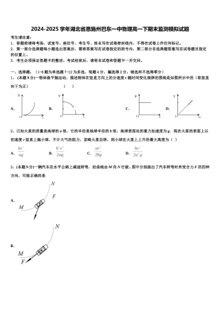 2024-2025学年湖北省恩施州巴东一中物理高一下期末监测模拟试题含解析