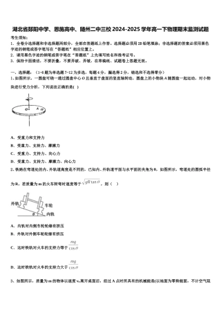 湖北省郧阳中学、恩施高中、随州二中三校2024-2025学年高一下物理期末监测试题含解析