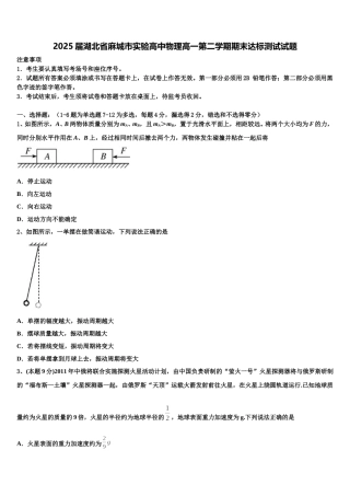 2025届湖北省麻城市实验高中物理高一第二学期期末达标测试试题含解析