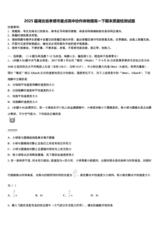 2025届湖北省孝感市重点高中协作体物理高一下期末质量检测试题含解析