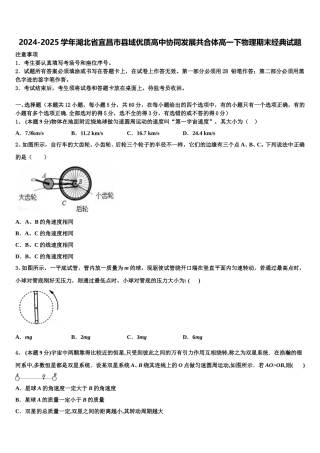 2024-2025学年湖北省宜昌市县域优质高中协同发展共合体高一下物理期末经典试题含解析