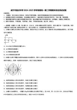 咸宁市重点中学2024-2025学年物理高一第二学期期末综合测试试题含解析