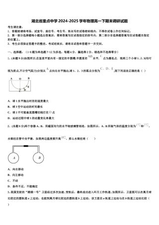 湖北省重点中学2024-2025学年物理高一下期末调研试题含解析