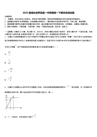 2025届湖北省罗田县一中物理高一下期末检测试题含解析