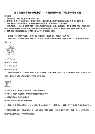 湖北省枣阳市白水高级中学2025届物理高一第二学期期末统考试题含解析
