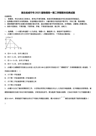 湖北省咸宁市2025届物理高一第二学期期末经典试题含解析