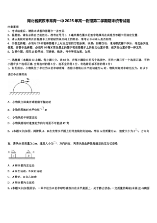 湖北省武汉市常青一中2025年高一物理第二学期期末统考试题含解析