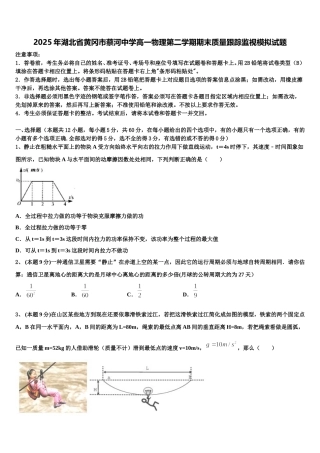 2025年湖北省黄冈市蔡河中学高一物理第二学期期末质量跟踪监视模拟试题含解析