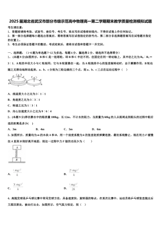 2025届湖北省武汉市部分市级示范高中物理高一第二学期期末教学质量检测模拟试题含解析