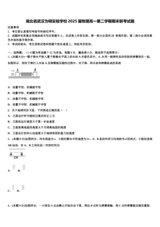 湖北省武汉为明实验学校2025届物理高一第二学期期末联考试题含解析