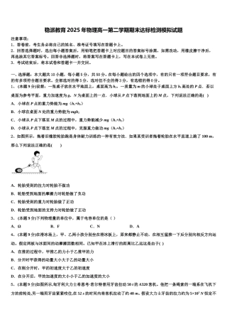 稳派教育2025年物理高一第二学期期末达标检测模拟试题含解析