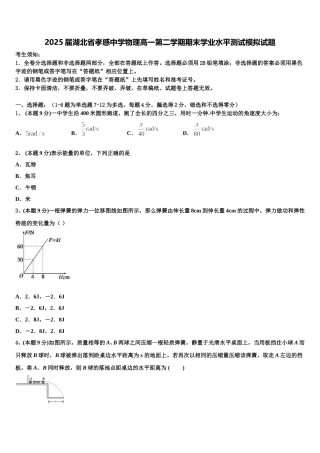 2025届湖北省孝感中学物理高一第二学期期末学业水平测试模拟试题含解析