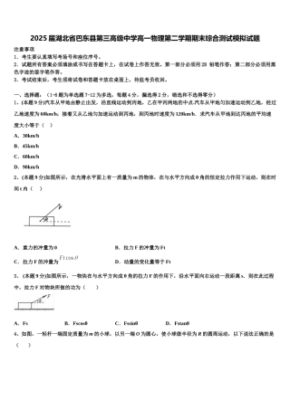 2025届湖北省巴东县第三高级中学高一物理第二学期期末综合测试模拟试题含解析