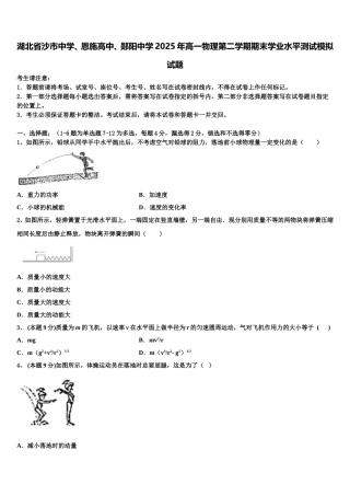 湖北省沙市中学、恩施高中、郧阳中学2025年高一物理第二学期期末学业水平测试模拟试题含解析