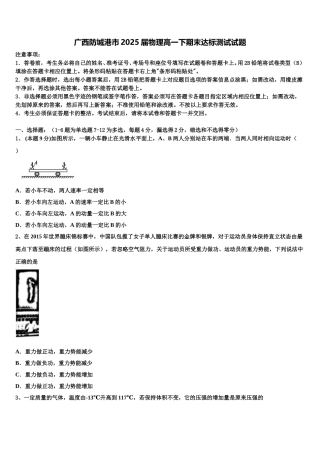 广西防城港市2025届物理高一下期末达标测试试题含解析