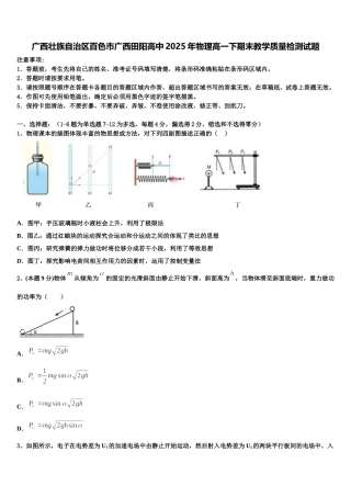 广西壮族自治区百色市广西田阳高中2025年物理高一下期末教学质量检测试题含解析