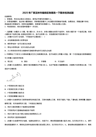 2025年广西玉林市福绵区物理高一下期末检测试题含解析