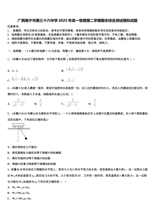 广西南宁市第三十六中学2025年高一物理第二学期期末综合测试模拟试题含解析