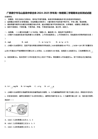广西南宁市马山县高中联合体2024-2025学年高一物理第二学期期末达标测试试题含解析