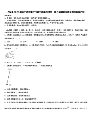 2024-2025学年广西省南宁市第二中学物理高一第二学期期末质量跟踪监视试题含解析