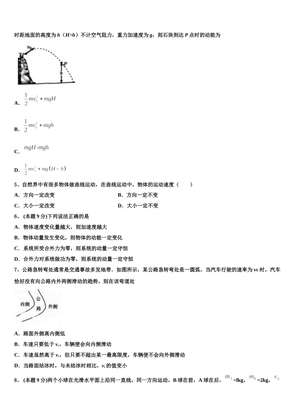 2024-2025学年广西百色市物理高一下期末统考模拟试题含解析_第2页