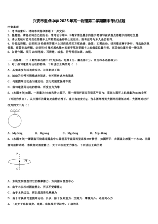 兴安市重点中学2025年高一物理第二学期期末考试试题含解析