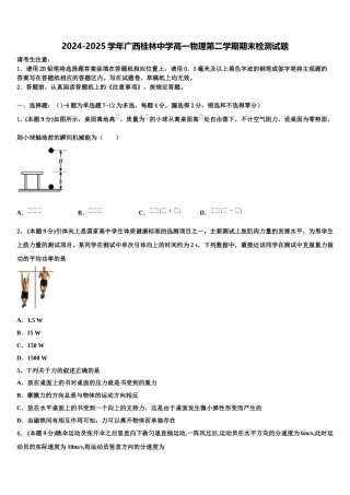 2024-2025学年广西桂林中学高一物理第二学期期末检测试题含解析