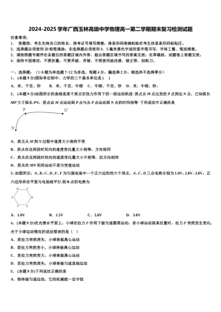 2024-2025学年广西玉林高级中学物理高一第二学期期末复习检测试题含解析