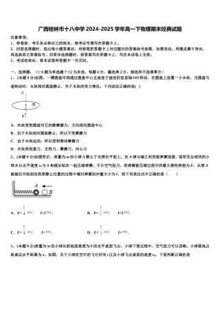 广西桂林市十八中学2024-2025学年高一下物理期末经典试题含解析