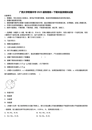 广西大学附属中学2025届物理高一下期末监测模拟试题含解析