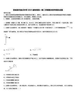 防城港市重点中学2025届物理高一第二学期期末联考模拟试题含解析