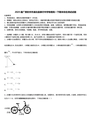 2025届广西钦州市浦北县寨圩中学物理高一下期末综合测试试题含解析