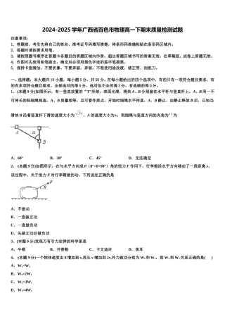 2024-2025学年广西省百色市物理高一下期末质量检测试题含解析